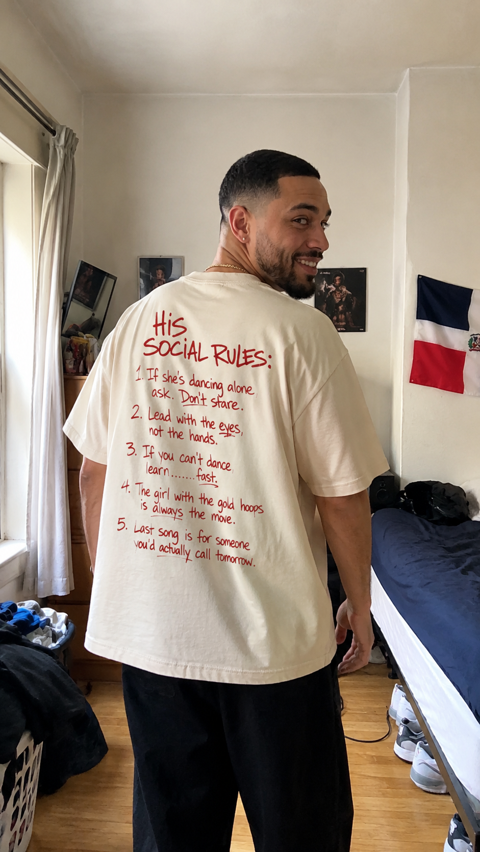 Rules of the Floor Tee HIS Edition Oversized Latin Dance Salsa Bachata Shirt Mild Apricot Cotton