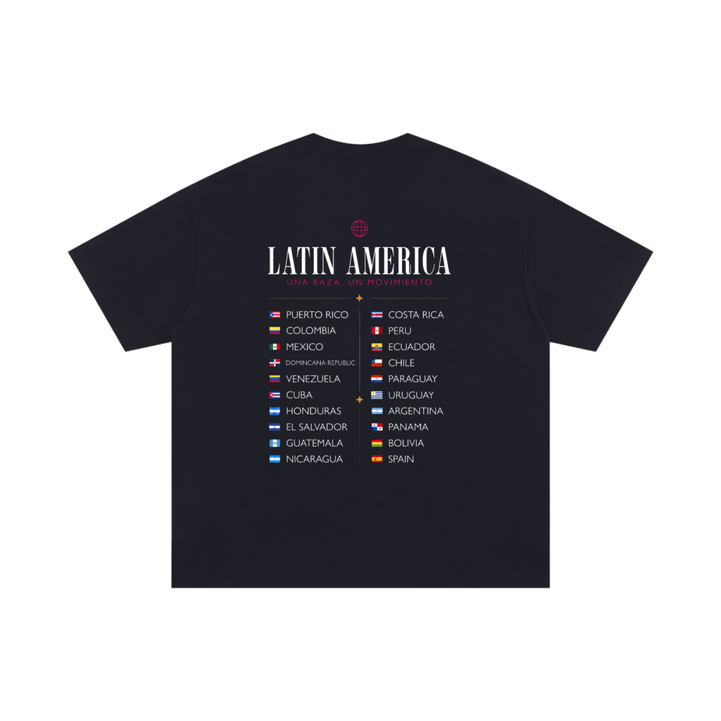 UNA RAZA Unisex Oversized Heavyweight Cotton Round Neck Short-Sleeve Soft Tee Top T-Shirt - Casual Latin Heritage World Map Print, Streetwear Style, Premium Fabric