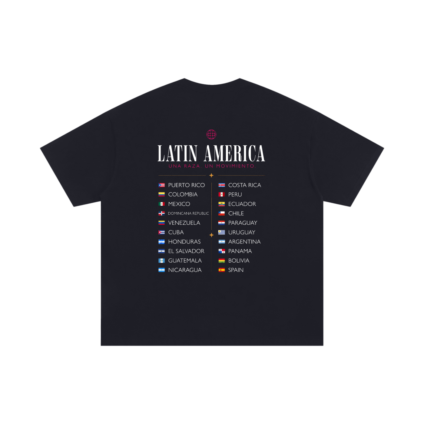 UNA RAZA Unisex Oversized Heavyweight Cotton Round Neck Short-Sleeve Soft Tee Top T-Shirt - Casual Latin Heritage World Map Print, Streetwear Style, Premium Fabric
