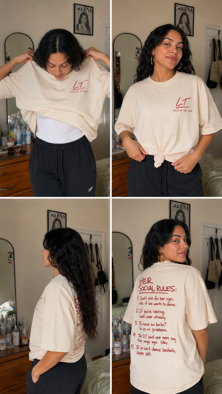 Rules of the Floor Tee HER Edition Oversized Latin Dance Salsa Bachata Shirt Mild Apricot Cotton