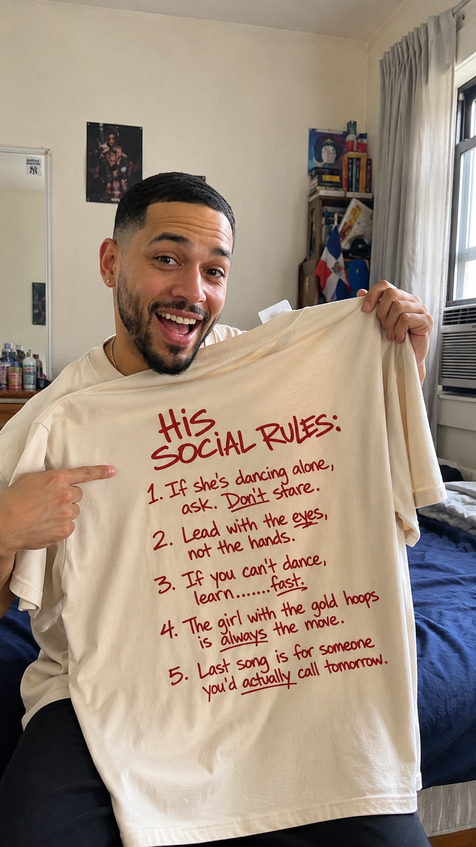 Rules of the Floor Tee HIS Edition Oversized Latin Dance Salsa Bachata Shirt Mild Apricot Cotton