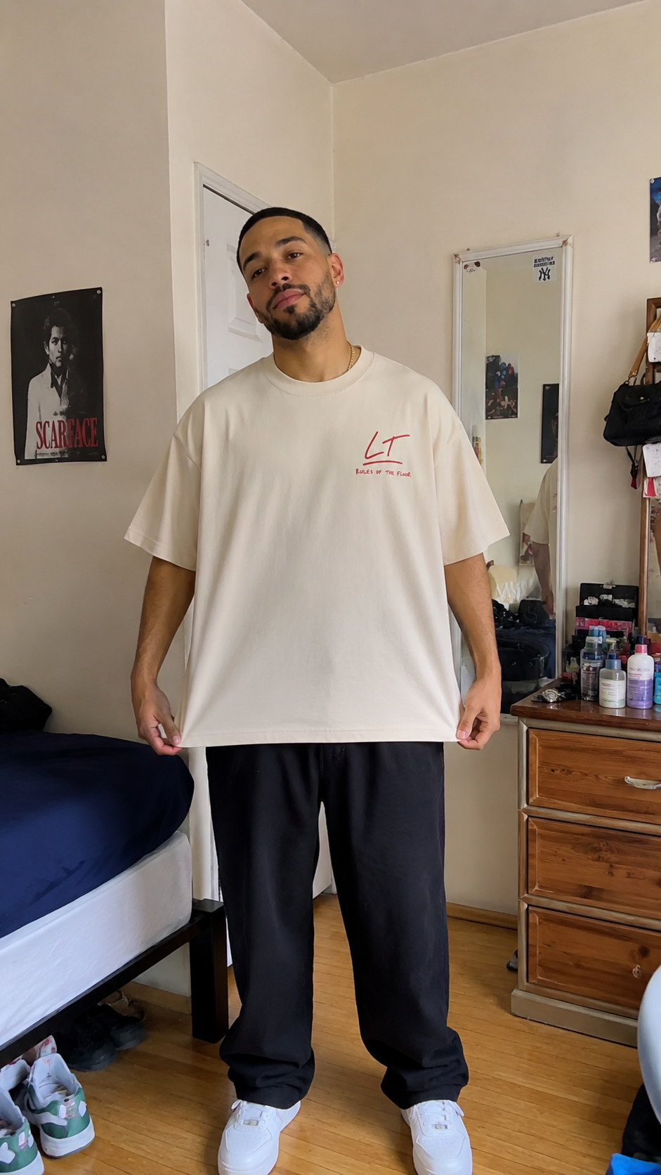Rules of the Floor Tee HIS Edition Oversized Latin Dance Salsa Bachata Shirt Mild Apricot Cotton