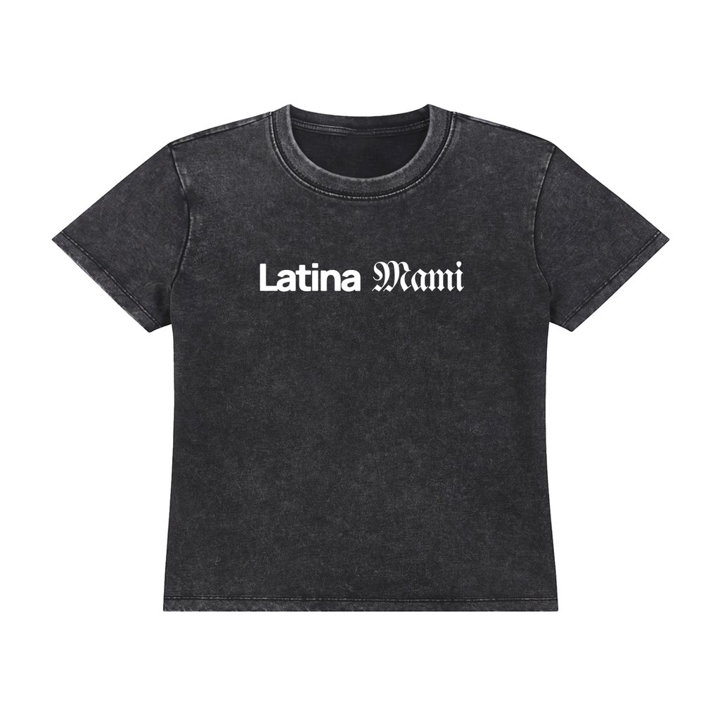 Latina Mami Tee Vintage Wash Drop Shoulder Latin Salsa Bachata Dance Shirt Stone Wash Black Cotton
