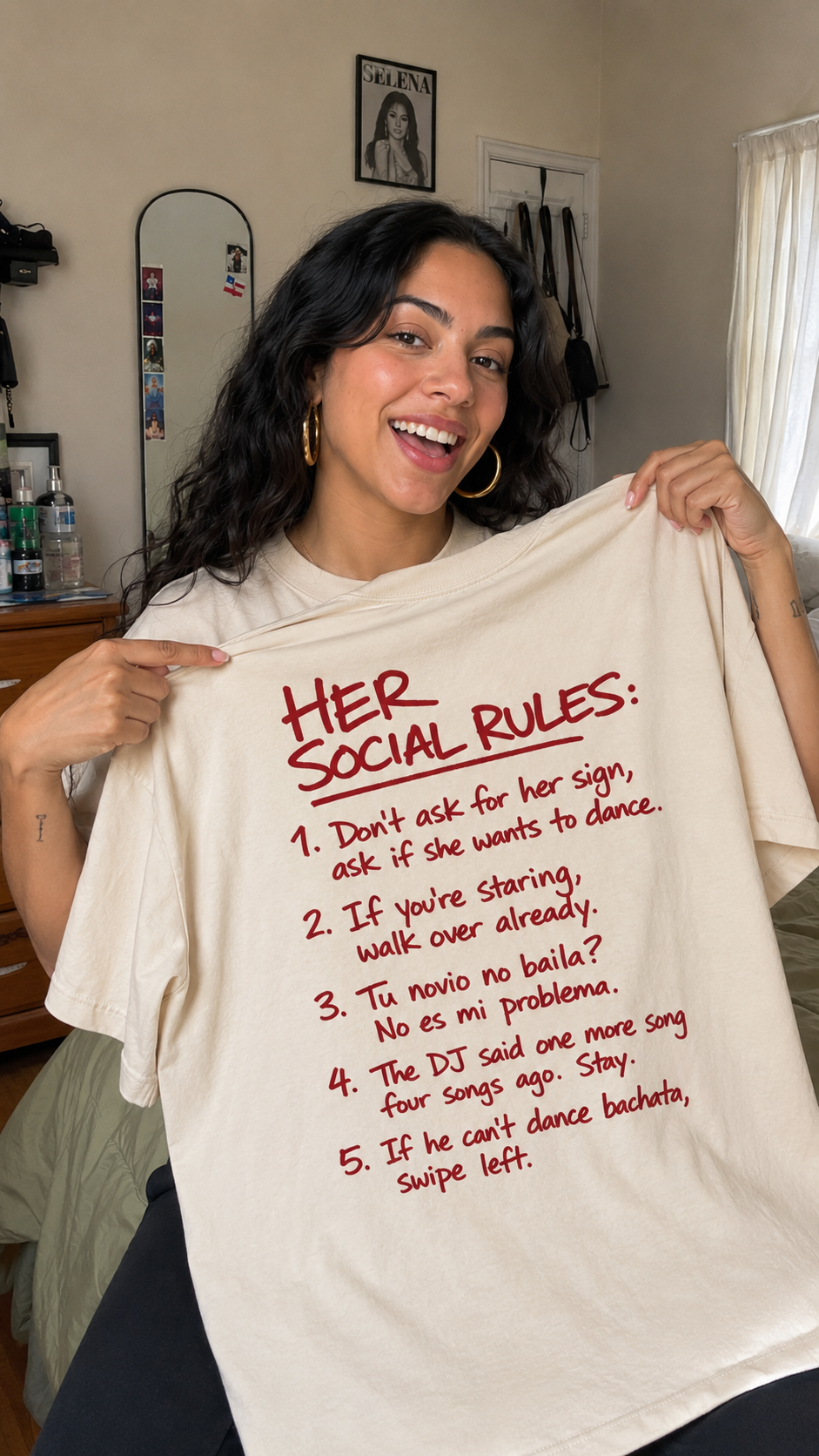 Rules of the Floor Tee HER Edition Oversized Latin Dance Salsa Bachata Shirt Mild Apricot Cotton