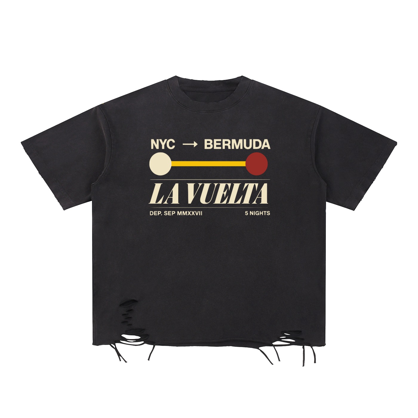 LA VUELTA Subway Sign Tee – NYC Bermuda Vintage Streetwear Oversized Boxy Drop Shoulder Raw Hem Snow Washed Heavyweight Cotton T-Shirt – Latin Takeover NYC Latin Dance Travel Graphic Tee Unisex Men Women