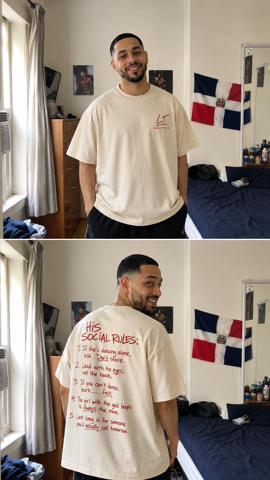 Rules of the Floor Tee HIS Edition Oversized Latin Dance Salsa Bachata Shirt Mild Apricot Cotton