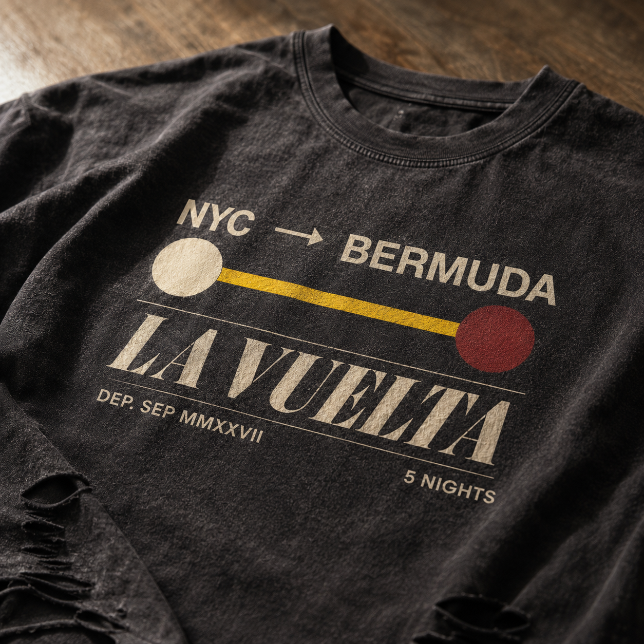 LA VUELTA Subway Sign Tee – NYC Bermuda Vintage Streetwear Oversized Boxy Drop Shoulder Raw Hem Snow Washed Heavyweight Cotton T-Shirt – Latin Takeover NYC Latin Dance Travel Graphic Tee Unisex Men Women