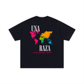 UNA RAZA Unisex Oversized Heavyweight Cotton Round Neck Short-Sleeve Soft Tee Top T-Shirt - Casual Latin Heritage World Map Print, Streetwear Style, Premium Fabric