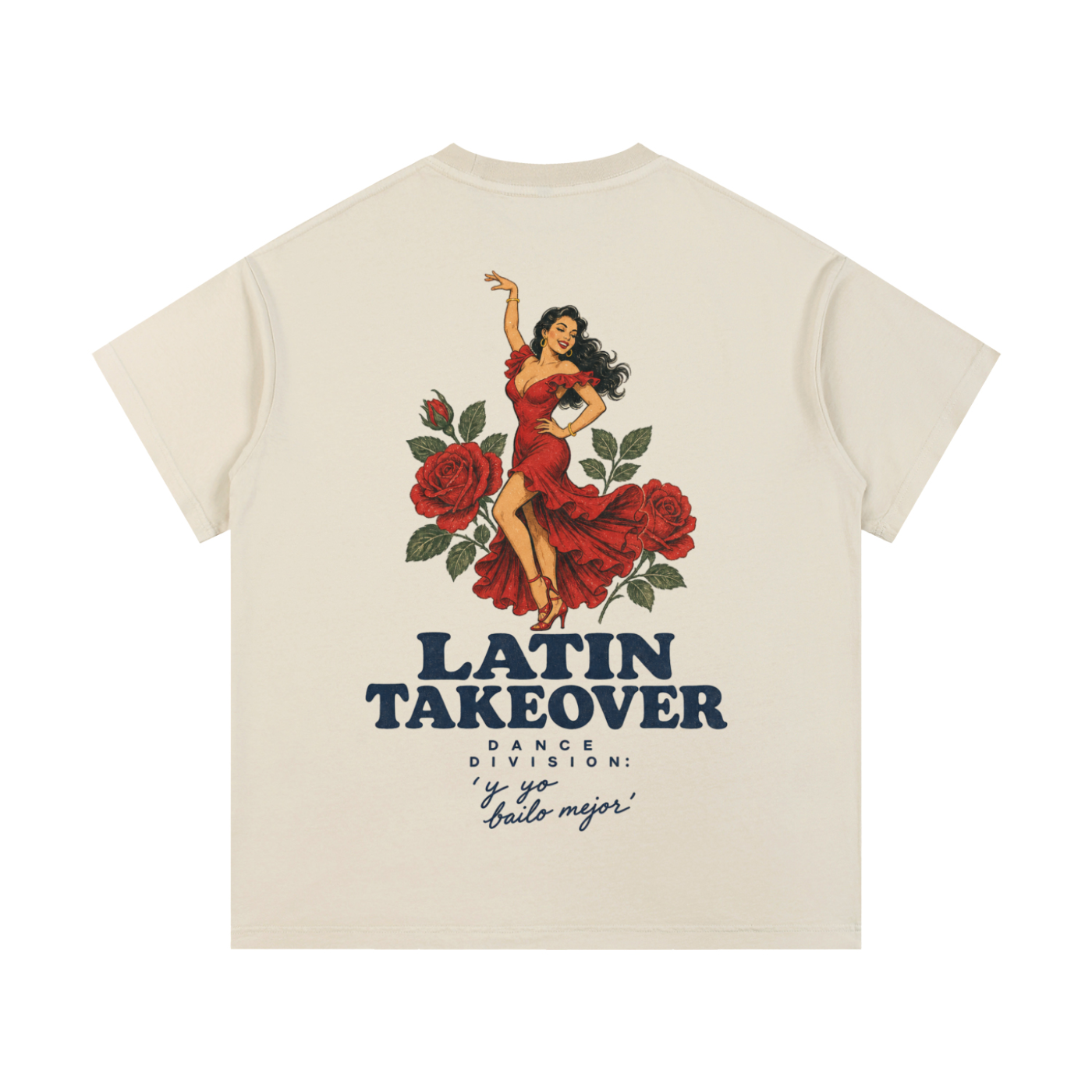 Latin Takeover Dance Division Tee Oversized Salsa Bachata Latin Pinup Shirt Light Apricot Cotton