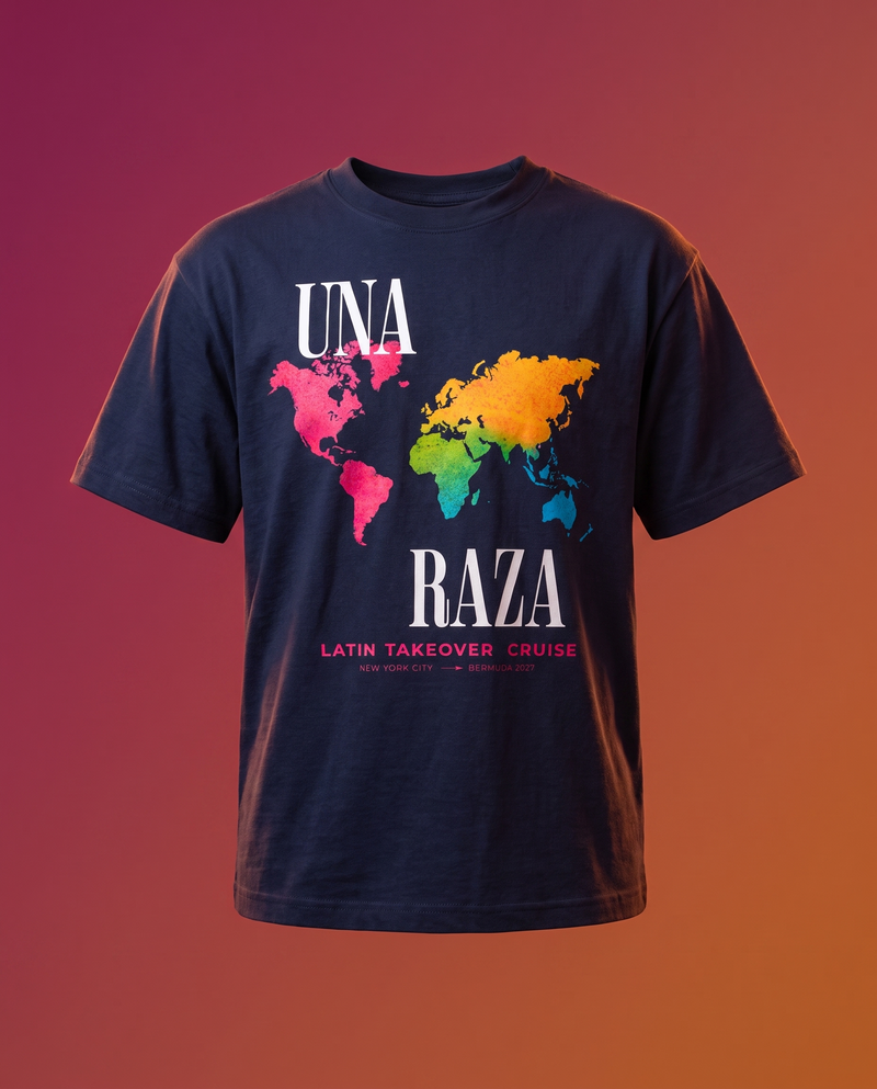 Una Raza Kids Tee ghost mannequin, Latin Takeover sunset studio