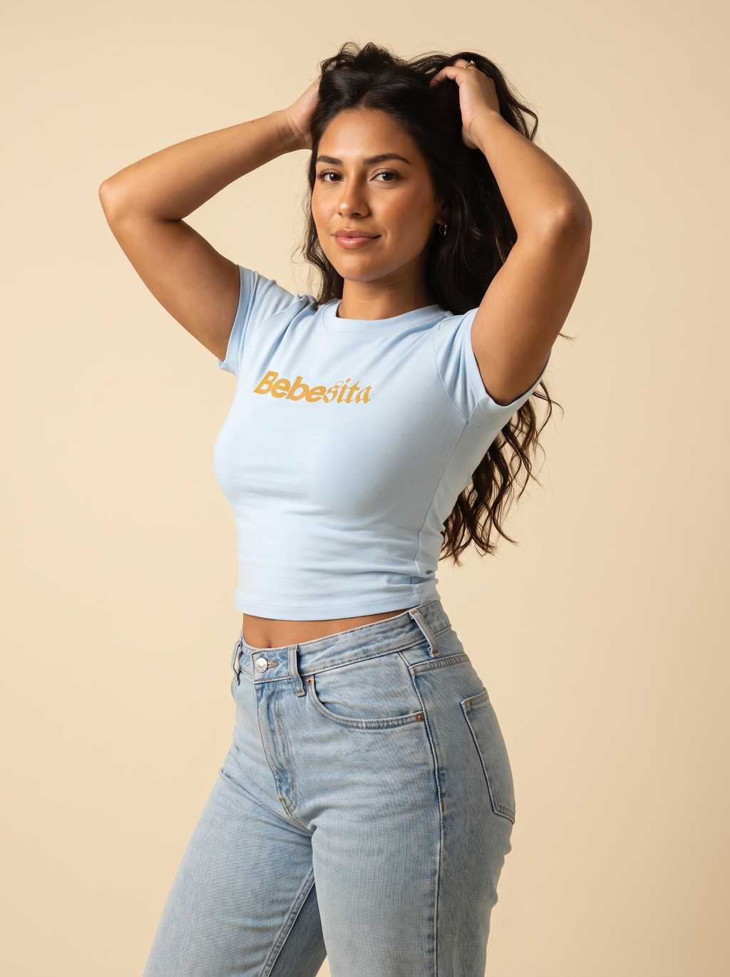 Baby Blue / F — fitted crop silhouette, side view