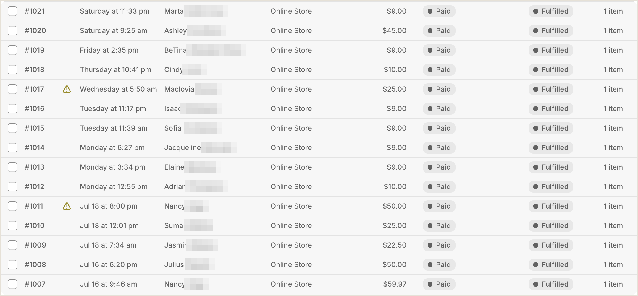 Recent paid orders
